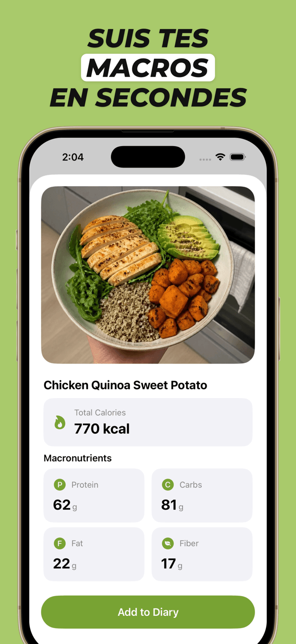 Journal quotidien des repas et objectif calorique dans Avocal