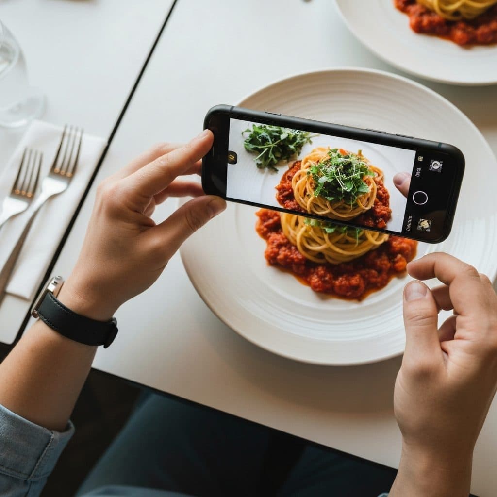 Téléphone photographiant une assiette pour en estimer les calories