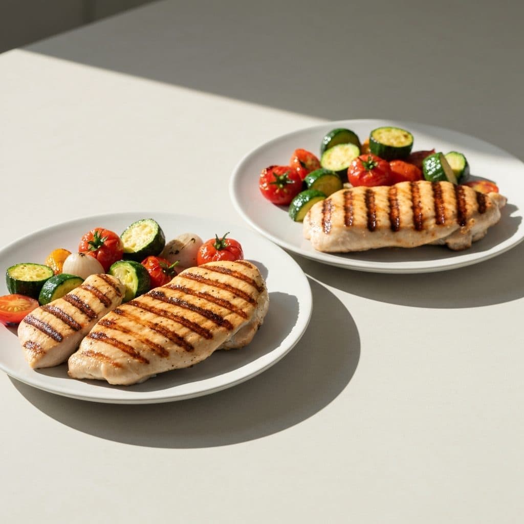 Assiette légère et colorée illustrant un repas en déficit calorique